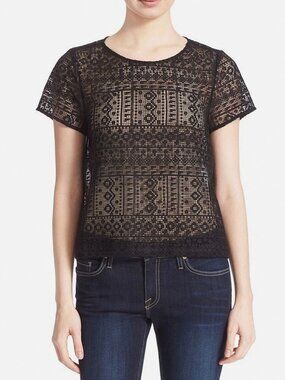 Joie Black Lace Sevan Top with Silk Back Panel size XS originally $248